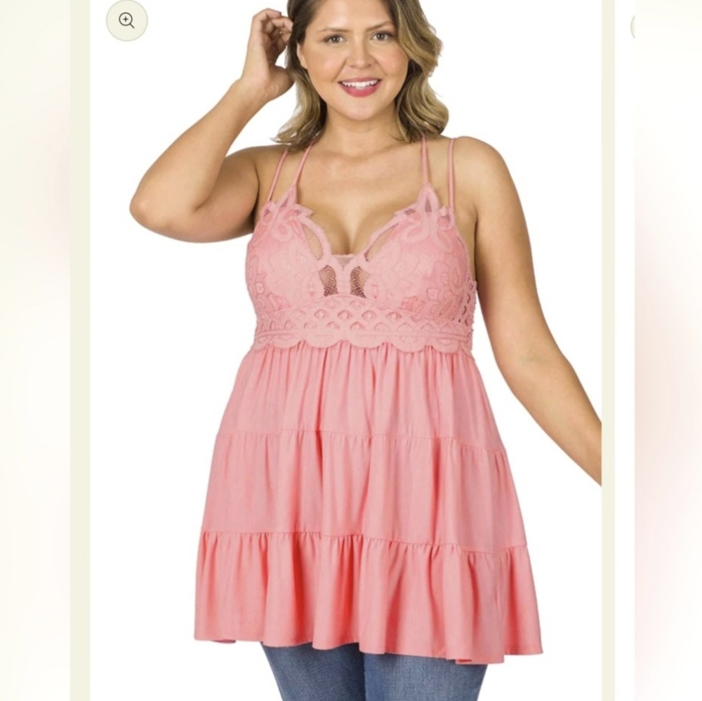 Plus Size Lace Pink Camisole